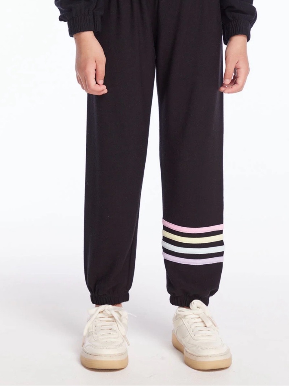 Chaser Black Joggers with Pastel Stripe Hem